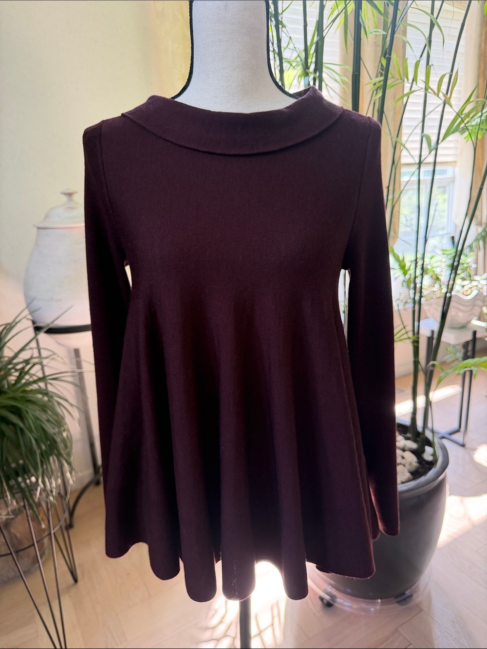 COS Dark Plum Long-Sleeve Swing Tunic. 100% wool